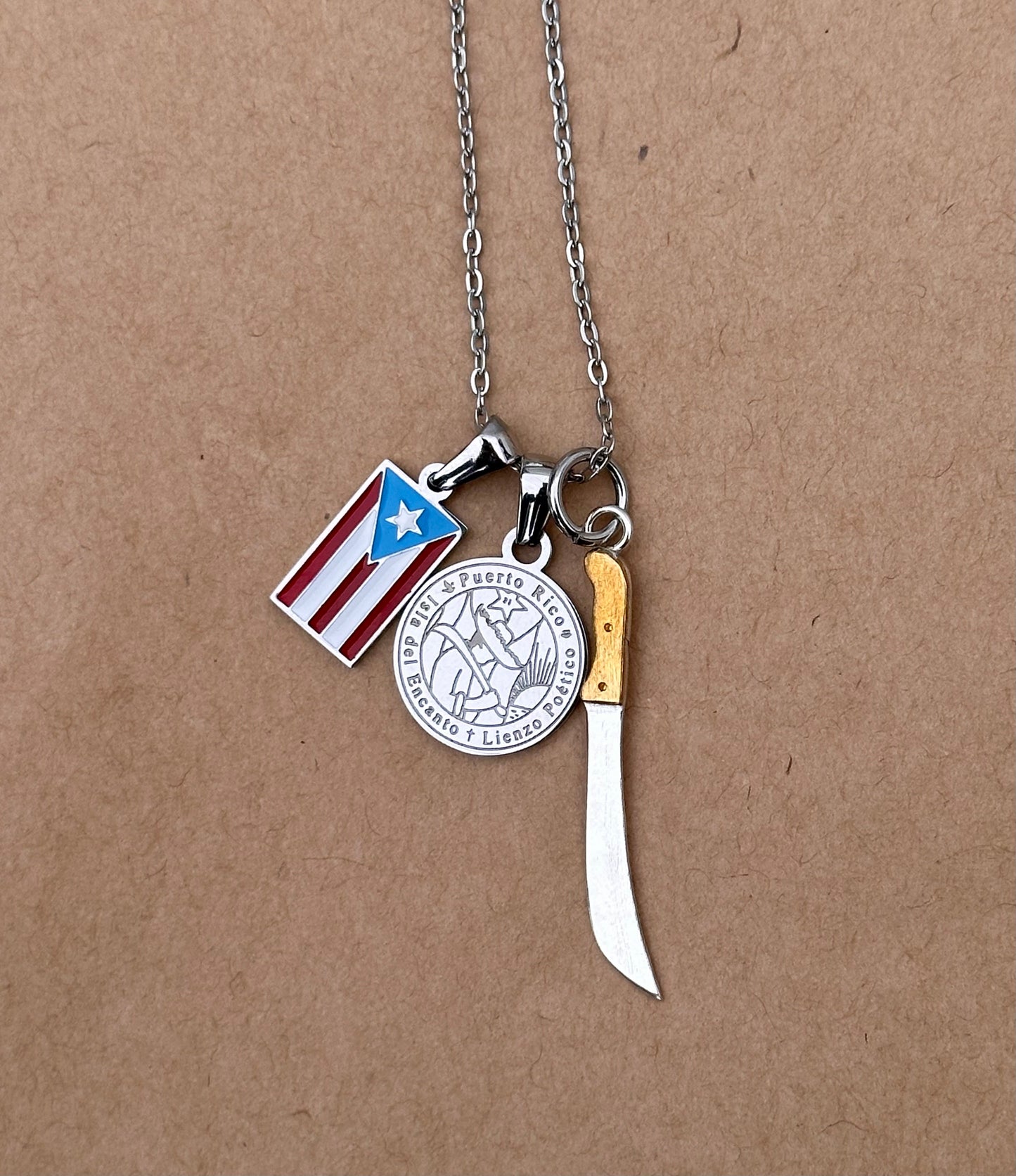 Bandera de Puerto Rico/moneda/machete color plata