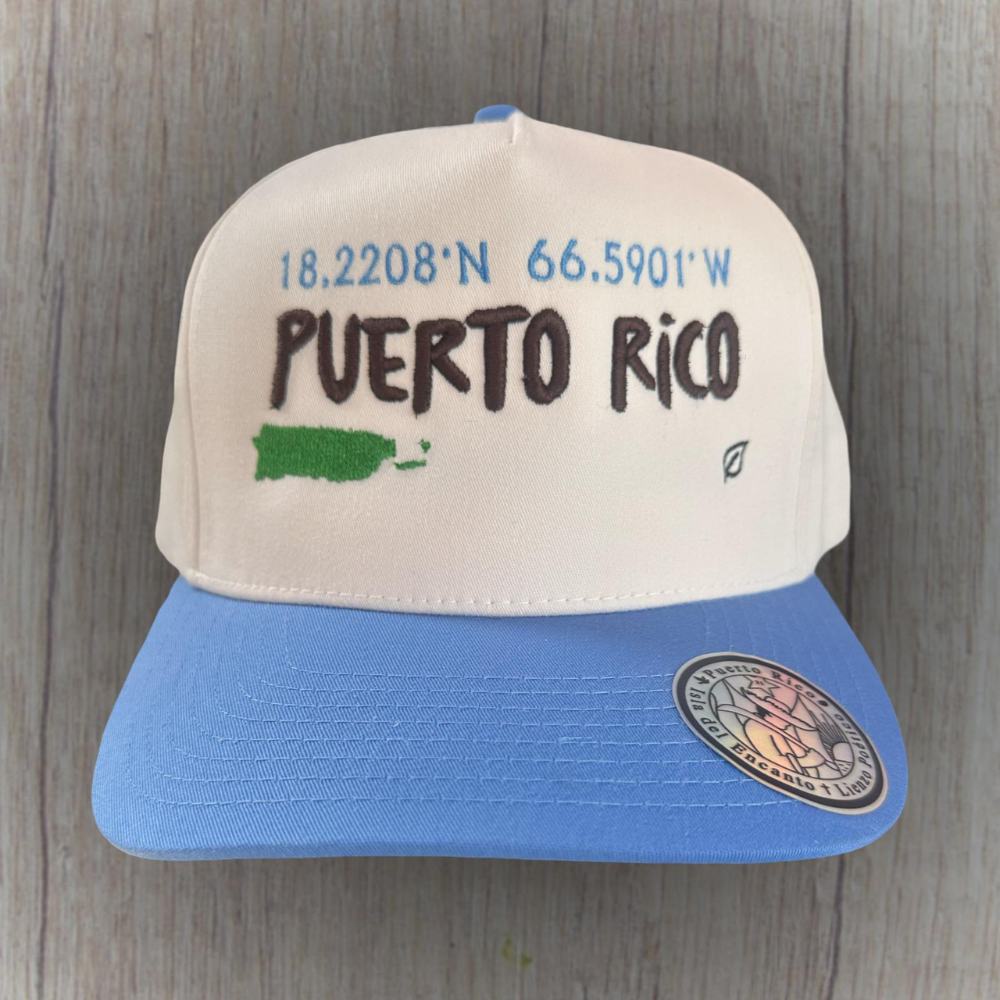 Gorra Puerto Rico bordada - crema y azul claro
