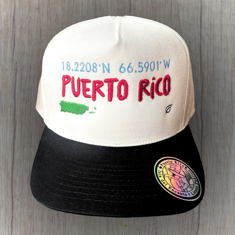 Gorra Puerto Rico bordada - crema y negro