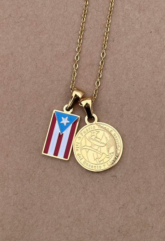 Bandera de Puerto Rico con moneda color oro