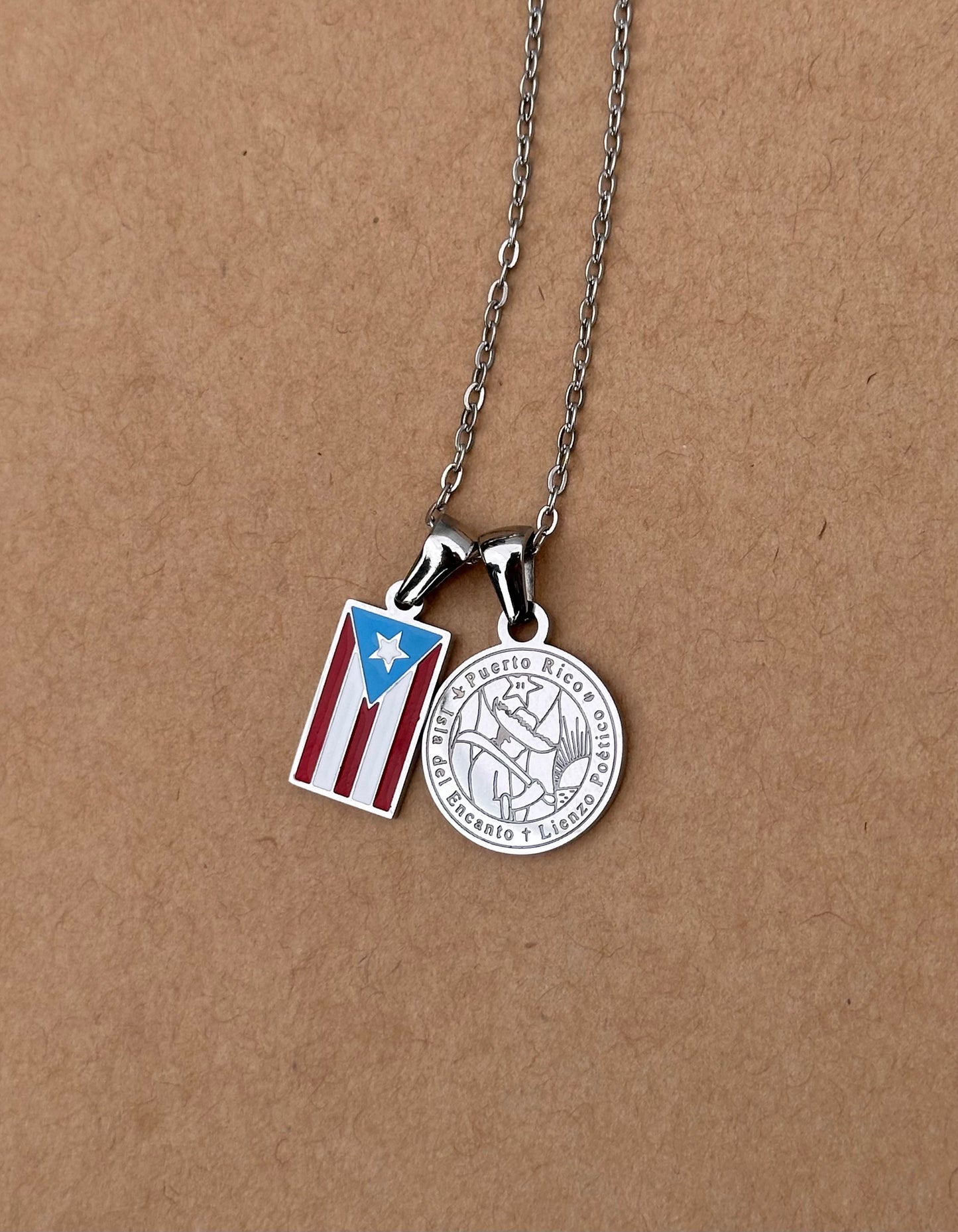 Bandera de Puerto Rico con moneda color plata