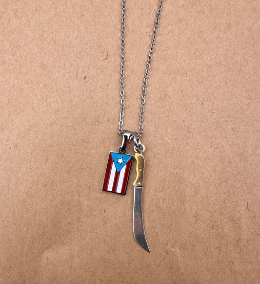 Bandera de Puerto Rico con machete color plata