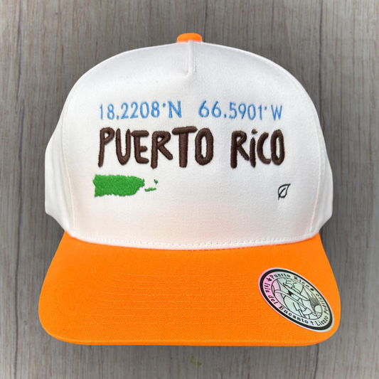 Gorra Puerto Rico bordada - crema y anaranjado