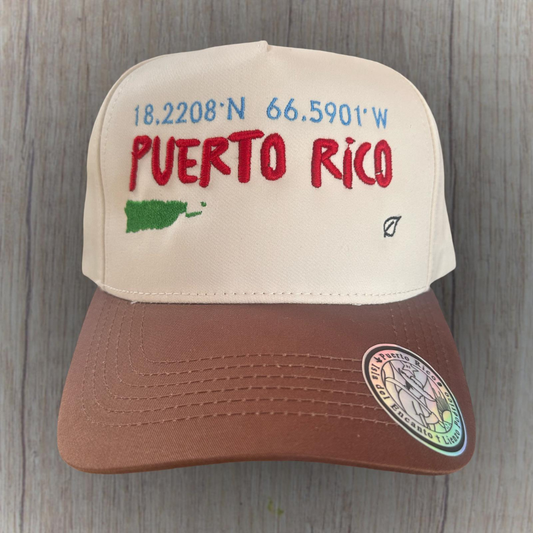 Gorra Puerto Rico bordada - crema y marrón claro