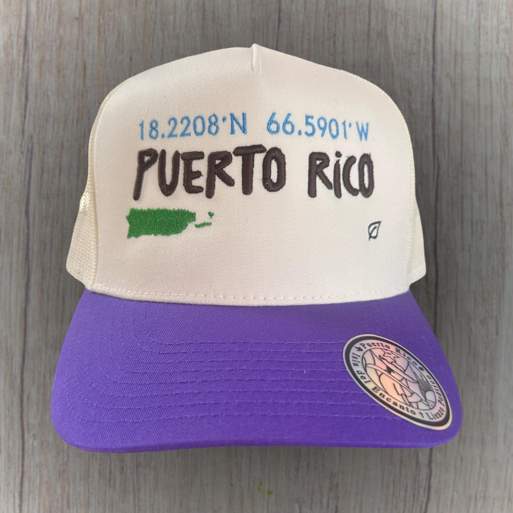 Gorra Puerto Rico bordada - crema y violeta