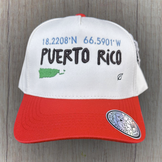 Gorra Puerto Rico bordada - crema y rojo