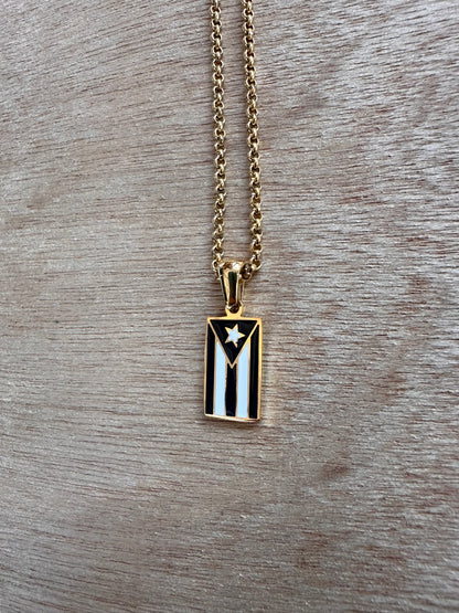 Bandera de Puerto Rico negra y blanca color oro