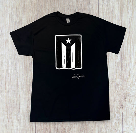 T-shirt o Crop Top de Bandera de Puerto Rico blanca y negra